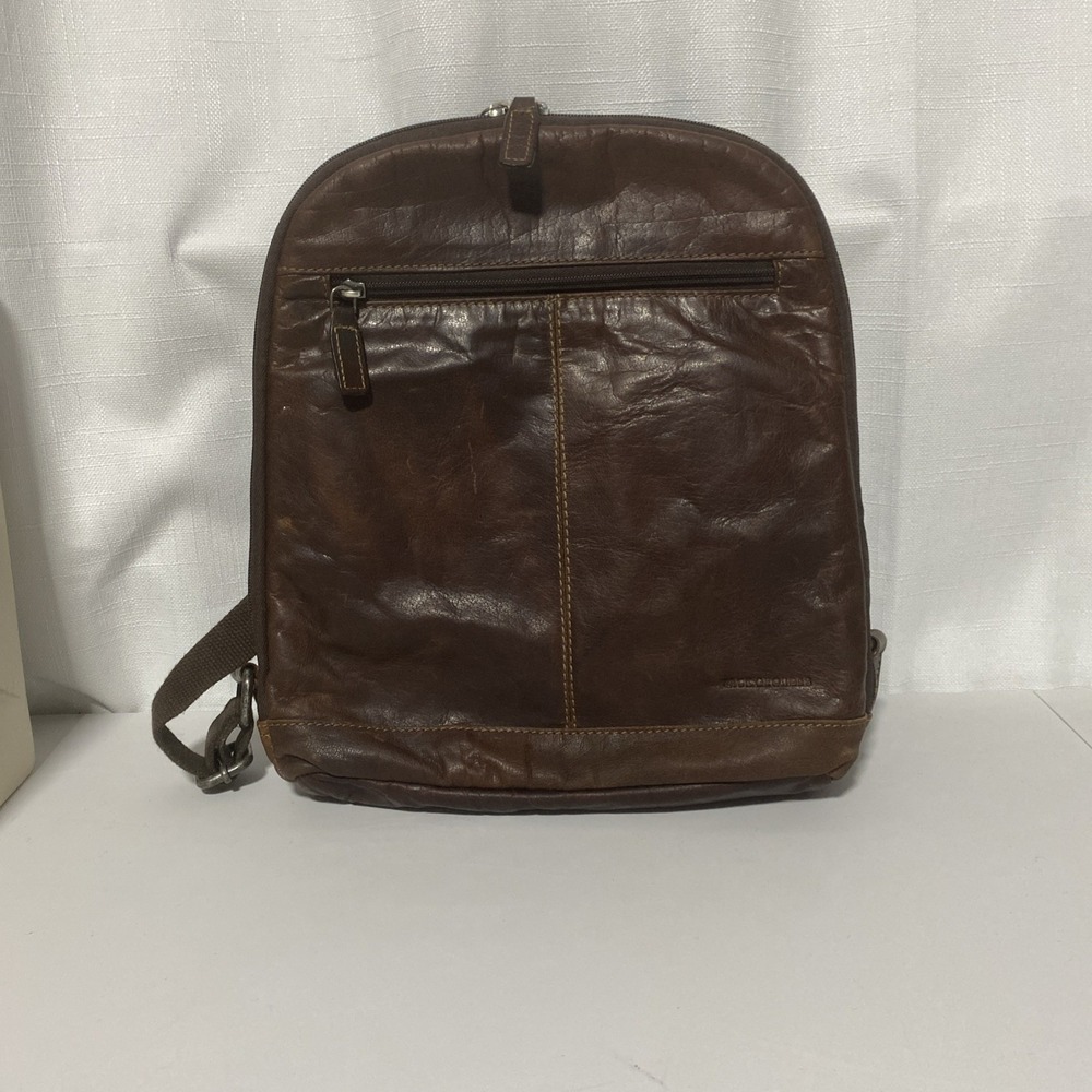 Jack Georges Brown Genuine Leather Voyager Convertible Backpack Bag Unisex